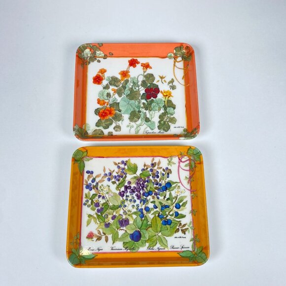 Set of 2 Mebel Melamine Botanical Floral Trays Snack Trinket Made in Italy - Picture 2 of 12
